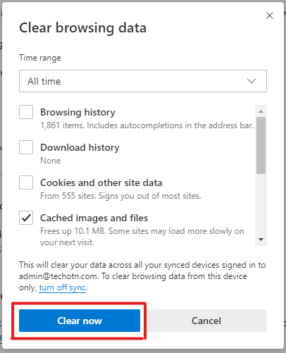 Clear the cache on Microsoft Edge